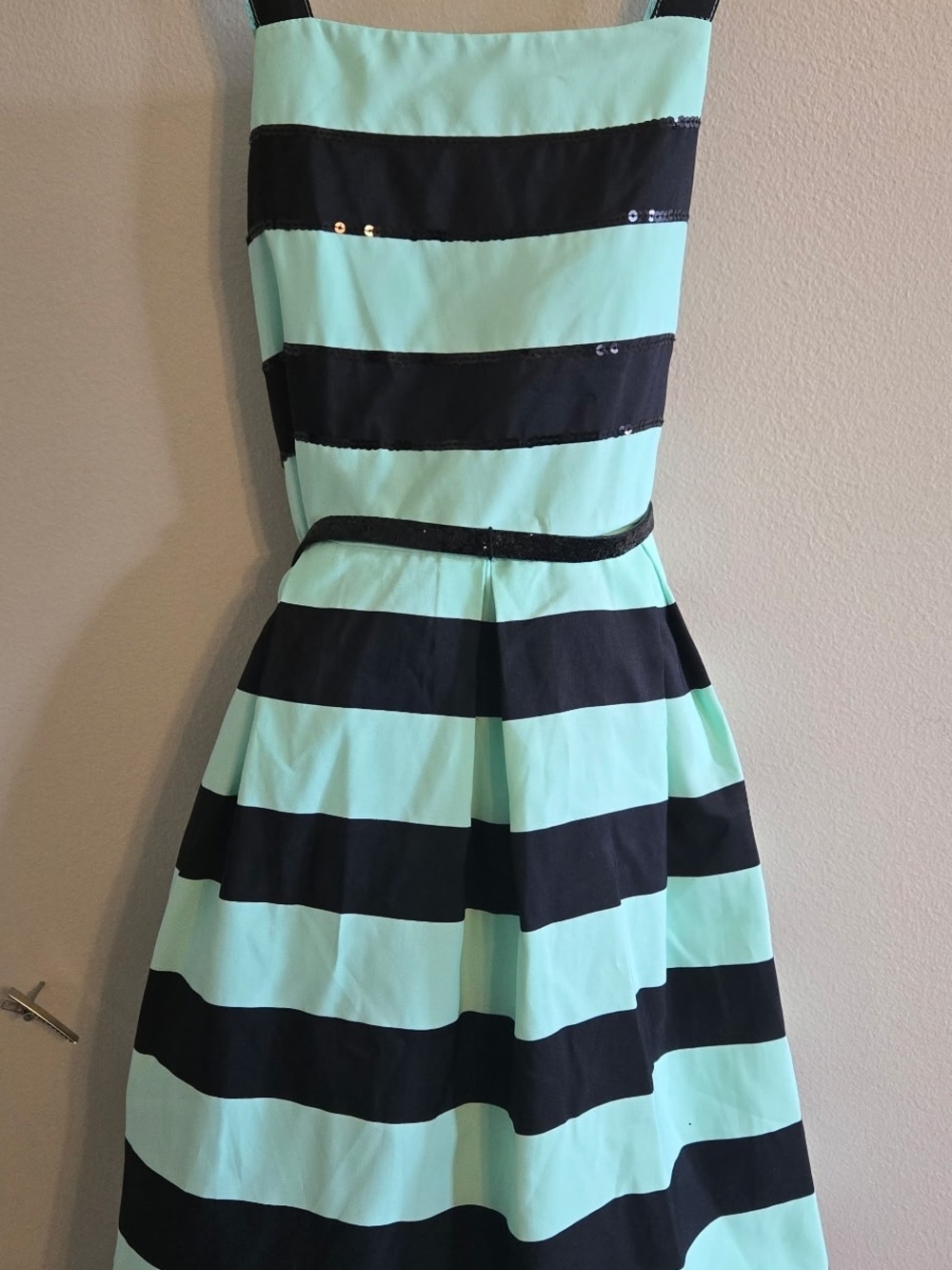 Justice Mint and Black Striped Fit-and-Flare Dress Size 10